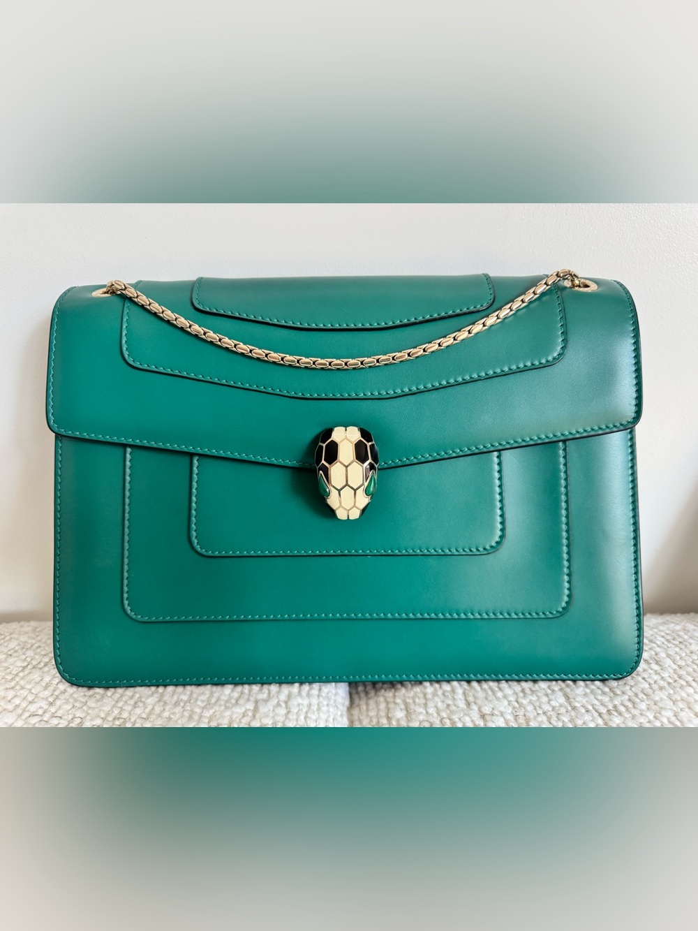 Calfskin Serpenti Forever Shoulder Bag Emerald Green